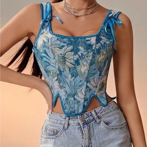 XL Floral Corset with Teal Trim